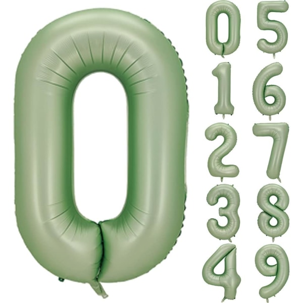 Sage grøn tal balloner Fødselsdagsfest dekorationer Skilt 40 tommer, stor nummer 0 ballon