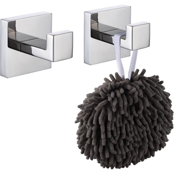 Crochet mural carré pour peignoirs Pack of 2, manteaux, salle de bain, cuisine, garage, acier inoxydable SUS 304, chrome poli