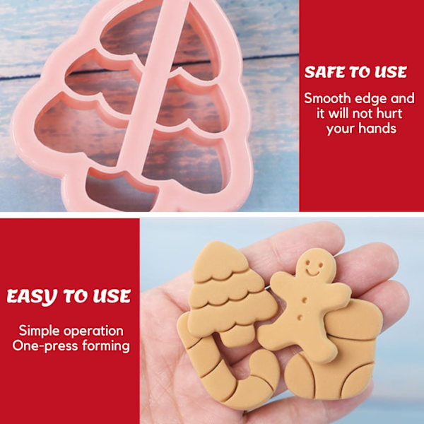 Jul Cookie Cutters Set av 8, Squeezable Plast Jul Cookie Cutters, Julgran, Snögubbe, Pepparkaksgubbe, Sockhandskar, Strumphätta