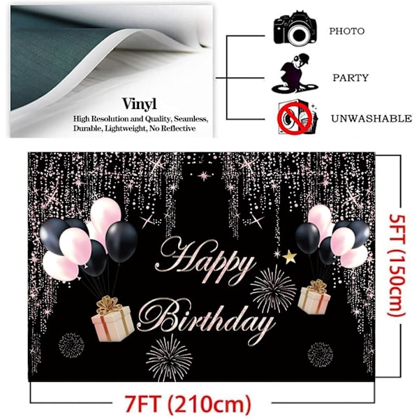 Onnellinen syntymäpäivä tausta glitter vaaleanpunainen musta ilmapallo tausta vastasyntyneelle vauva suihku 1. syntymäpäivä tarvikkeet glitter bokeh tausta banneri 7x5ft