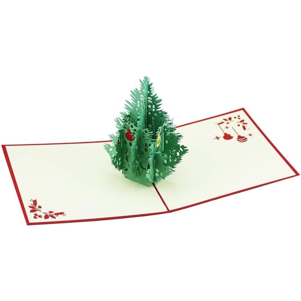 Julekort, 3D pop-up juletre-hilsenskort, laserkuttet kort med konvolutt til jul og godt nyttår (3D juletre, pakke med 1)