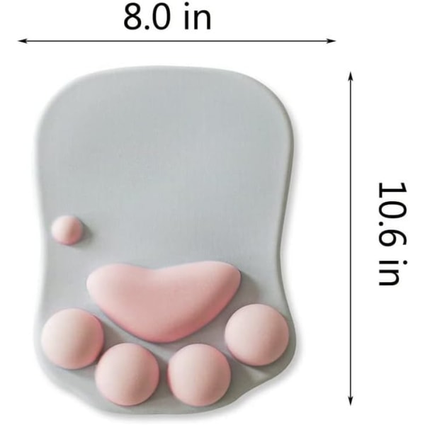 Musemåtte med kattepote og håndledsstøtte - blød silikone håndledsstøtte - skridsikker ergonomisk musemåtte til kontor, computer, spil, skrivebord - 10,7x7,8x0,9'' - hvid