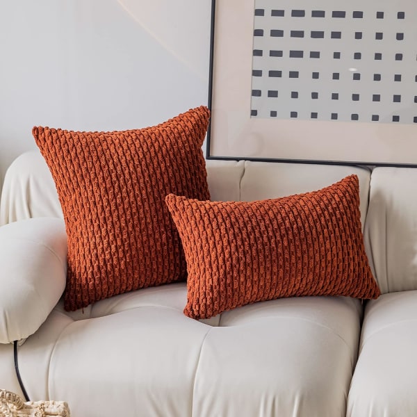 Kuddfodral, kuddfodral för stol/soffa/säng/bil, bekvämt manchestertyg med ränder, 12 x 20 tum, bränd tegel, dubbla delar