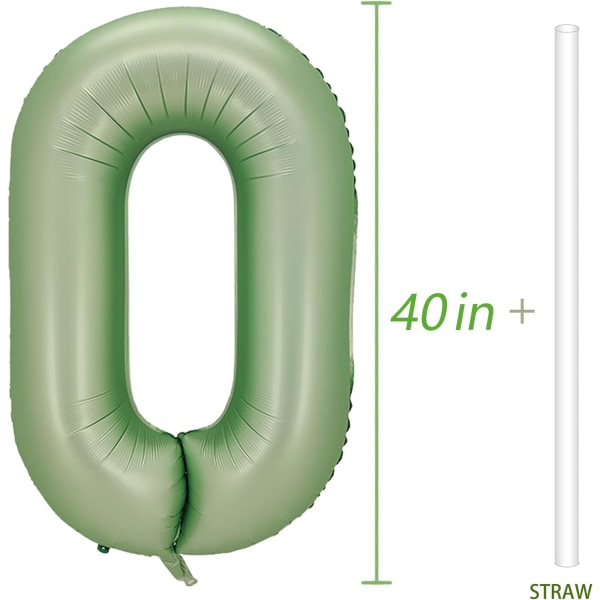 Sage grøn tal balloner Fødselsdagsfest dekorationer Skilt 40 tommer, stor nummer 0 ballon