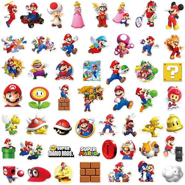 50 stk. Super Mario-klistermærker, tegneserie-spil vinyl-klistermærke til bærbar computer, vandflaske, guitar, cykel, bil, motorcykel, bagage, graffiti, til børn, teenagere