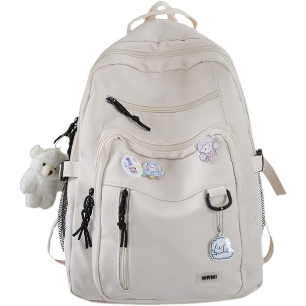 cute aesthetic backpack laptop black backpack middle school student schoolbag bear pin schoolbag White