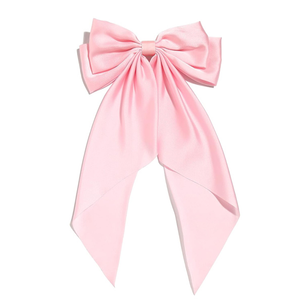 Kvinner Store Sløyfe Spretter Jenter Satin Hårklips Langt Bånd Hårnåler for Fest, Sløyfe Hårklips for Kvinner Rosa Hår Sløyfe, Hår Tilbehør