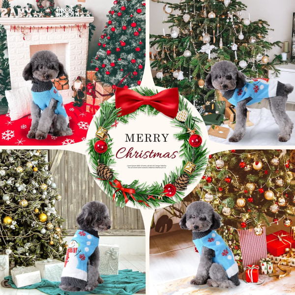 Pet Jul Hundtröjor Snögubbe Tryckt Valp Juldräkter Vinter Varma Turtleneck Jumpers Valp Stickade Kläder Kattkläder (XXL, Blå Snögubbe)