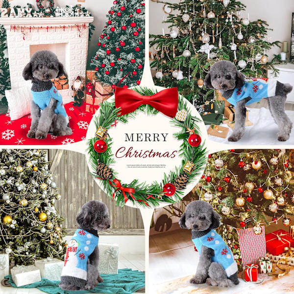 Pet Juletrøjer til Hunde, Snemandsprint, Hvalpe Julekostumer, Vinter Varme Rullekrave Jumpere, Hvalpe Strikkede Tøj, Katte Outfits (XL, Blå Snemand)