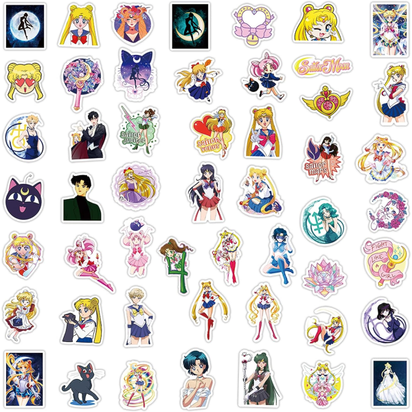Sailor Moon tarrat 100 kpl, sarjakuvaesteettiset vinyylitarrat ja tarrat, söpöt coolit kannettavan tietokoneen vesipullotarrat, tarrat vesipulloon, autoon, rullalautailuun