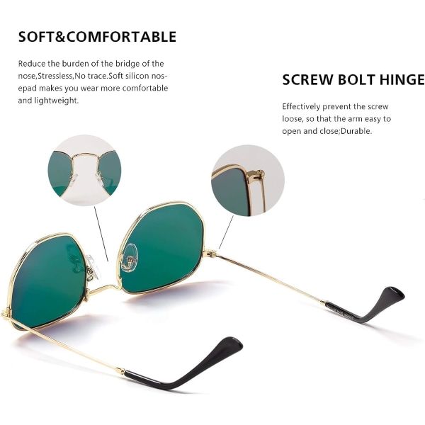 Hipster Sekskantede Polariserte Solbriller Menn Kvinner Geometrisk Firkantet Liten Vintage Metallinnfatning Retro Skyggebriller