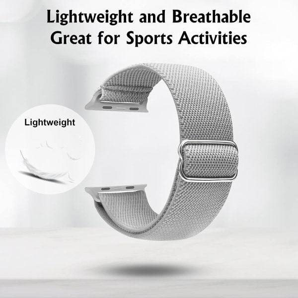 Stretchig klockarmband Kompatibel med Apple Watch Band 45mm 44mm 42mm Bekvämt Justerbart Sportband för Kvinnor Män -ljusgrå