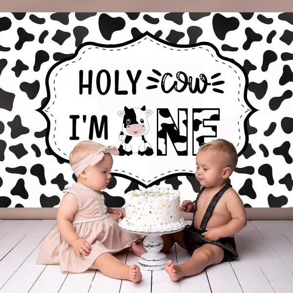 7x5Ft Holy Cow I'm One Bursdagsdekorasjoner for jente eller gutt Første bursdagsfestrekvisita Bakteppe Baby Shower Party Banner Polyesterstoff