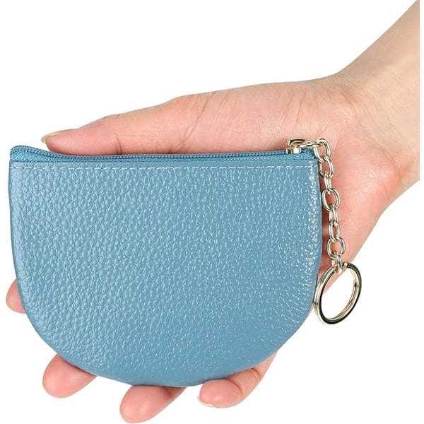 Nøkkelring i ekte skinn for kvinner Skifte lommebok med glidelås, liten minipose med myntveske