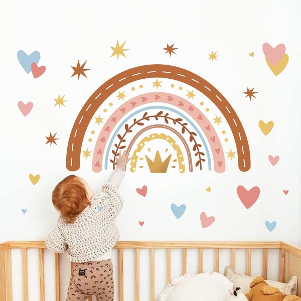 Regnbue vægklistermærker Boho Akvarel Rainbow Heart Stjerne vægklistermærker Baby børnehave piger Soveværelse Stue Vægdekoration