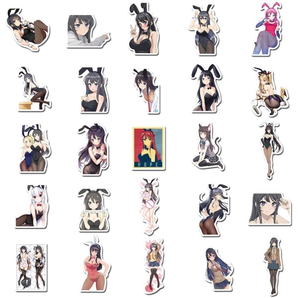 50 st klistermärken, Anime Buta Yarou wa Bunny Girl Senpai, Rascal drömmer inte om Bunny Girl Senpai vattentäta tecknade vinylklistermärken för dekoration