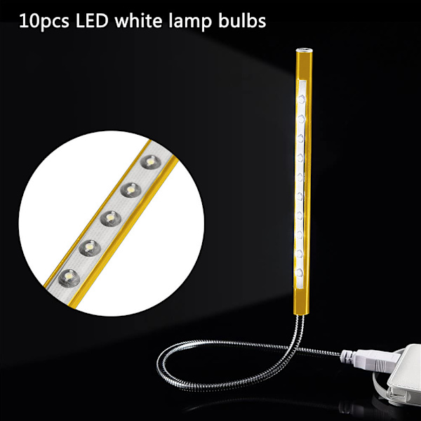 Let Lyskilde Laptop Lampe Usb Led 5V 1W 10 Led Lang Svanehals Touch Dimmer Lampe Notebook Tastatur Nattelys-Guld