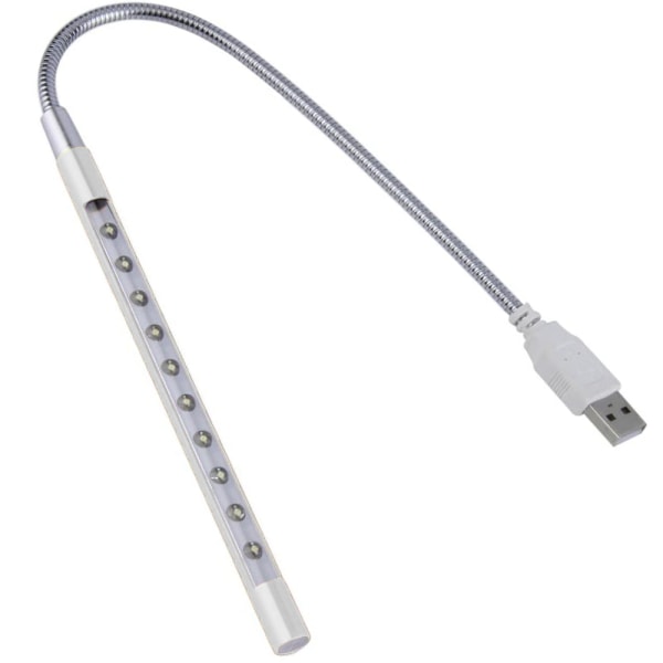 Ljus Laptop Lampa USB Led 5V 1W 10 Led Lång Svanhals Touch Dimmer Lampa Notebook Tangentbord Nattljus-Silver