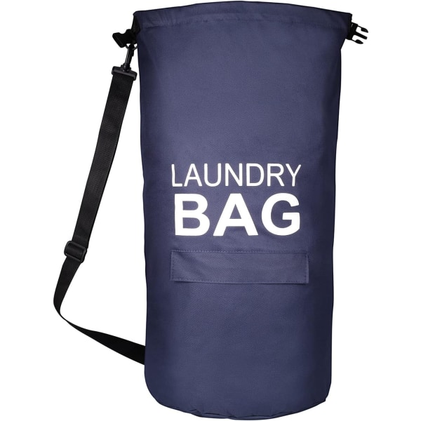 71L stor sammenfoldelig vasketøjskurv med lomme og skulderrem - hængende stofvasketøjskurv med håndtag (mørkeblå)