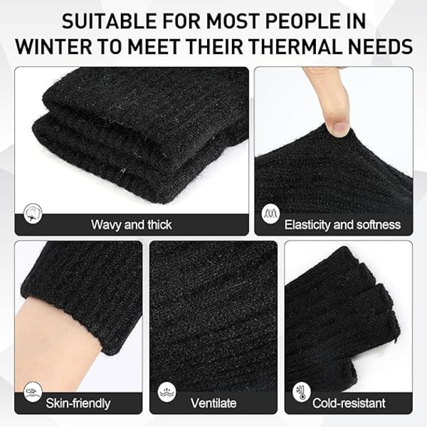 2 stks fingerløse handsker - Vintervarme fingerløse vanter Halvfingerhandsker til mænd og kvinder, vindtætte varme strækbare handsker,B