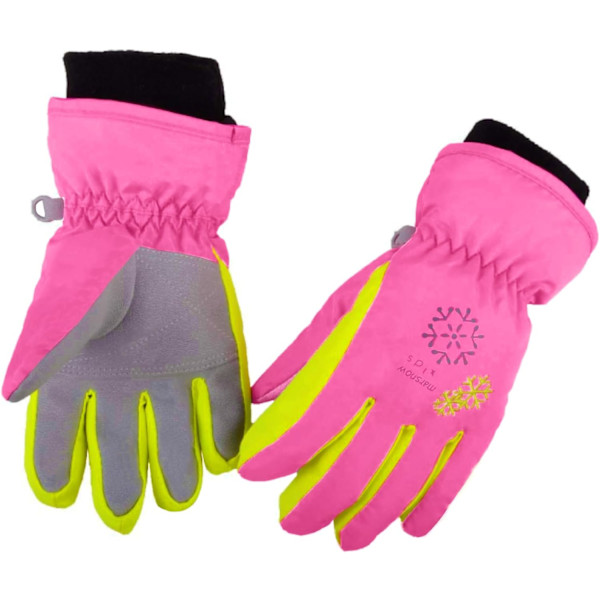 Barne- og barneskihansker Vinter snøhansker Vanntett Vinter varme hansker for snowboard, aking, rose rød, XS