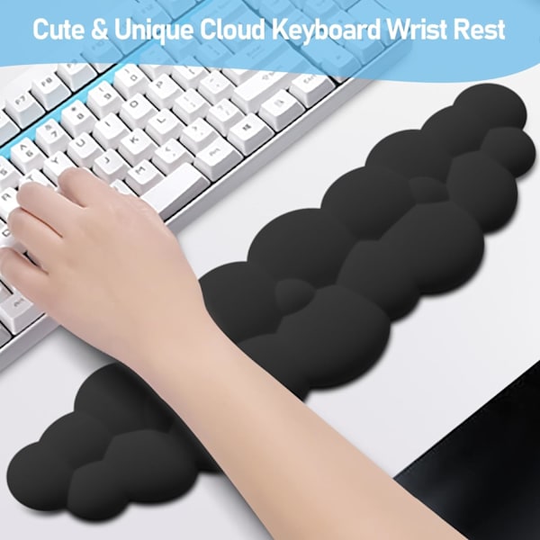 Cloud håndledsstøtte tastatur, Memory Foam håndledsstøtte til computertastatur, ergonomisk håndledsstøtte til tastatur til smertelindring ved skrivning - sort