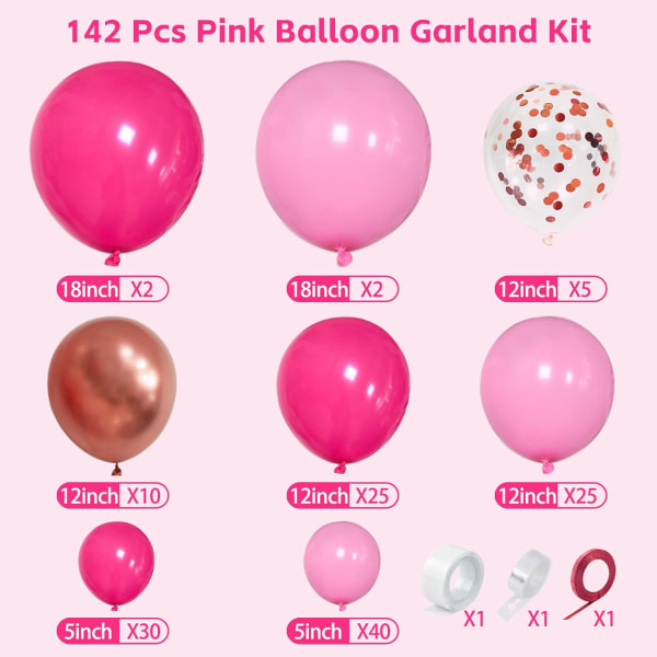 Pink Ballonbue Guirlande Kit 142 Stk, Pink Ballonbue Guirlande Kit Metallic Rose Gold Konfetti Balloner.