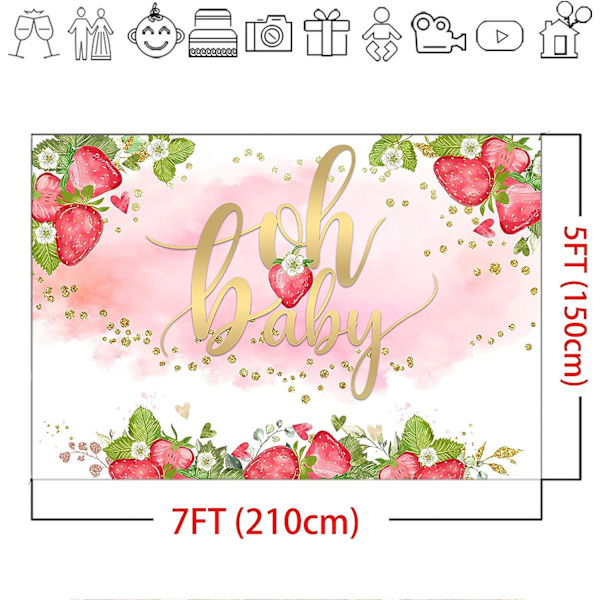 Mansikan vauvakutsutausta Oh Baby Girl's Baby Shower -valokuvaustaustat Berry Sweet Fruits -juhlakoristeet Valokuvaustausta (7x5ft)