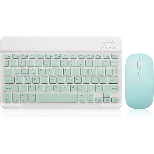 Bluetooth-näppäimistö ja hiiri -yhdistelmä, ladattava kannettava langaton näppäimistö ja hiiri iPad-tabletille, Windowsille (10 tuuman vihreä)