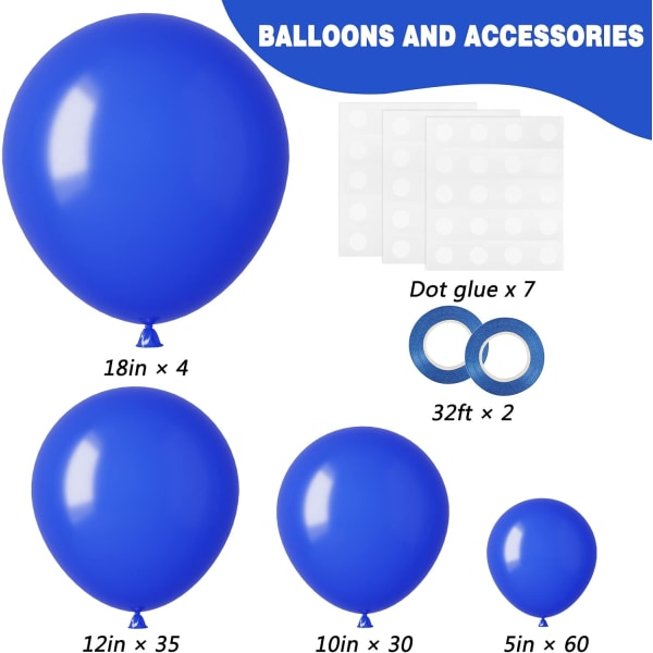 129 kpl Royal Blue Balloons eri kokoja 18 12 10 5 tuumaa Garland Archille, Blue Balloons