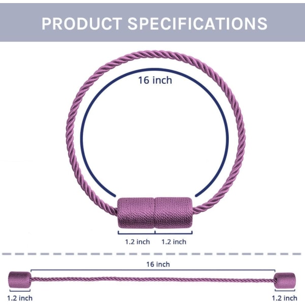 2-pakning 16\" magnetiske håndlagde sidetauholdere for hjem og kontorvindu (lilla)