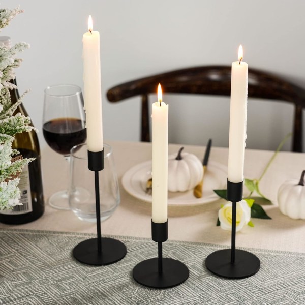 Korte svarte, koniske lysestaker for lysestake stearinlys Sett med 3 kandelaber med jern-0,8" diameter Ideell for bordets midtpunkt