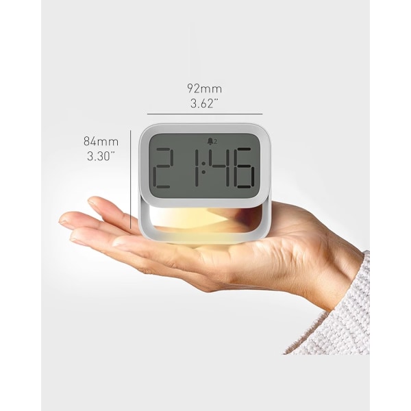 Digital väckarklocka med timer, nattlampa, reseväckarklocka, vit, liten sängklocka, batteridriven, dimbar timer, snooze-funktion