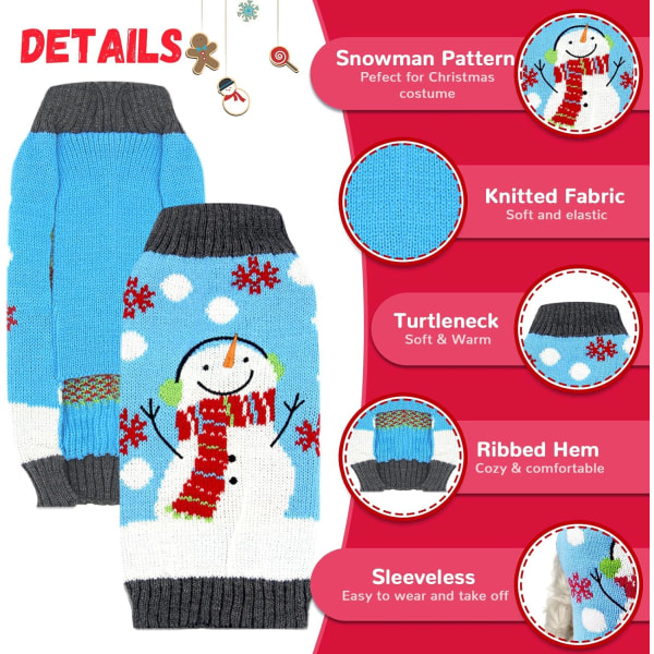 Pet Jul Hundtröjor Snögubbe Tryckt Valp Juldräkter Vinter Varma Turtleneck Jumpers Valp Stickade Kläder Kattkläder (XXL, Blå Snögubbe)
