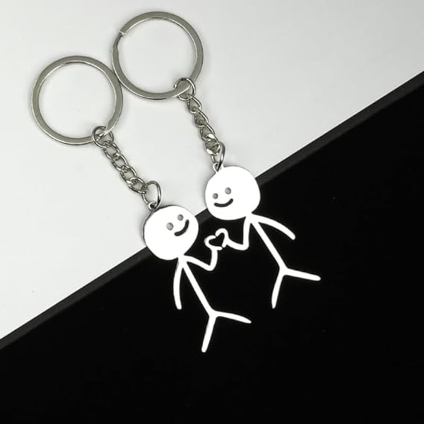 Funny Doodle Stainless Steel Keychain Middle Finger Keyring Long Distance Friendship BFF Matching Jewelry Gift