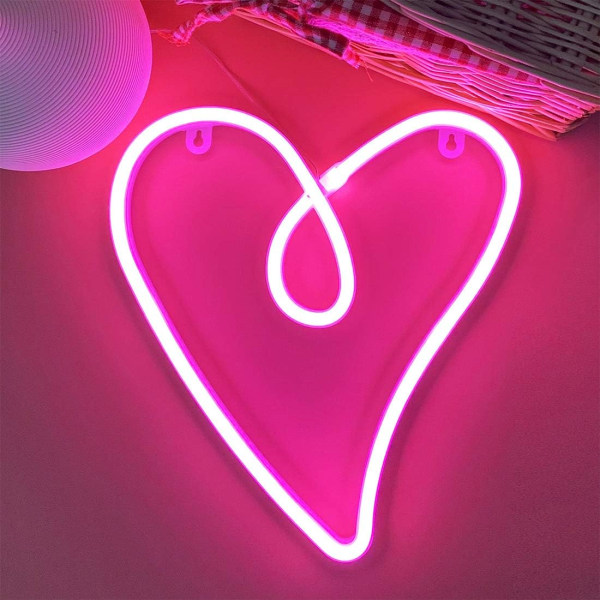 Love Heart Neonljus Alla hjärtans present till barn eller henne, Rumsdekoration för vägg, Roligt ljus för barnrum Dekoration Drivs av batteri/(rosa)