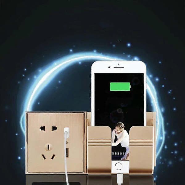 Wall Organizer Storage Box Remote Control Mounted Mobile Phone Socket Charging Wall Mount Multifunctional Holder Gold Holder