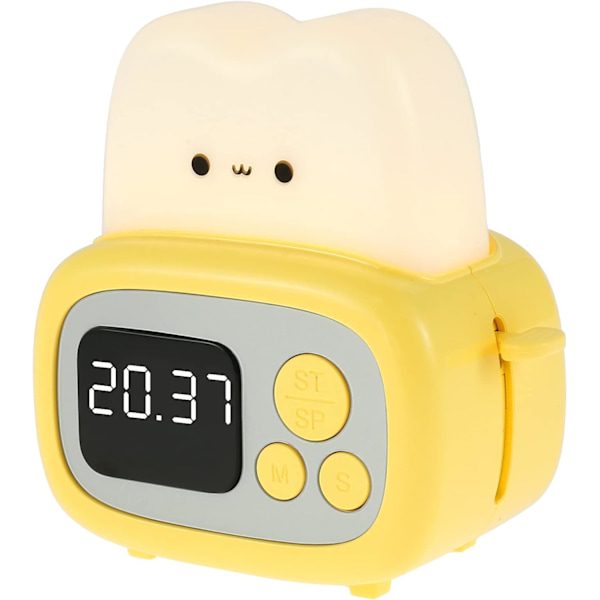Digitalt vækkeur natlys til børn, toast vækkeur, lys med LED-timer, natlys, vækkeur, til soveværelse, camping (gul)