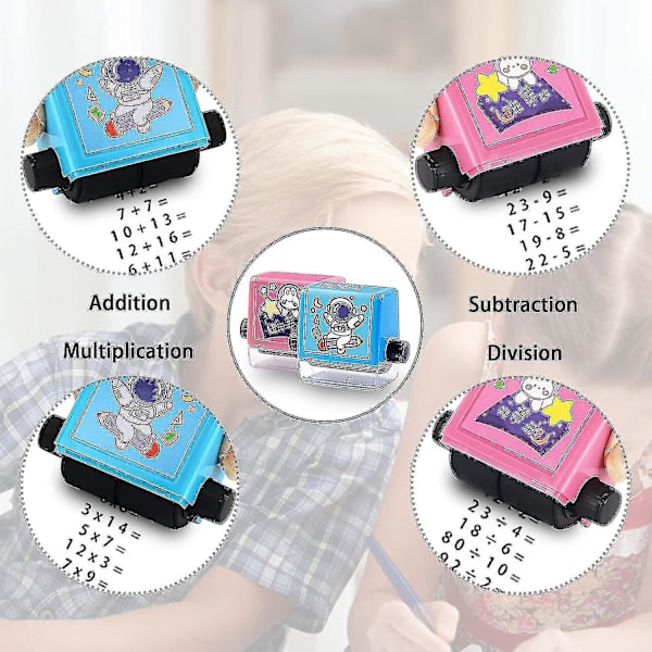 4 Pcs Math Roller Stamps, Addition Subtraction Multiplication Division Roller Stamp, Reusable Calculation Math Roller Stamp with Ink