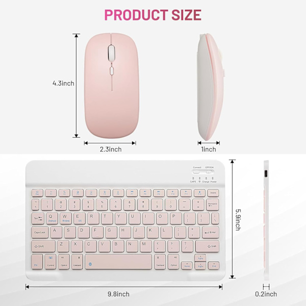 Bluetooth-tangentbord och muskombination Uppladdningsbar bärbar trådlös tangentbordsmusuppsättning för iPad-surfplatta Windows (10 tum rosa)