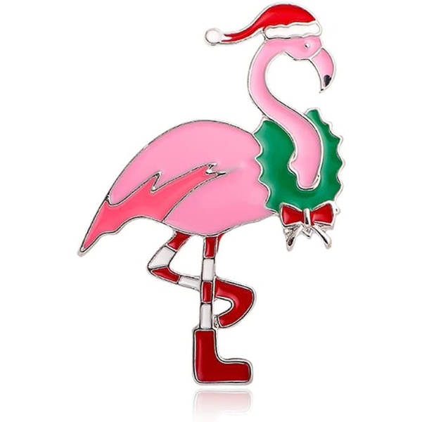 Jul Flamingo Broche Pin til Kvinder Piger Mode Emalje Pink Julemand Dyrebrocher Reversnåle Sød kjole Tilbehør Julefest smykker