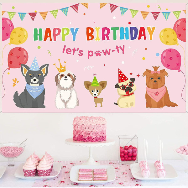 Hundedekorasjoner Bakteppe Banner Rosa Valpe Hund Tema Bursdagsfest Rekvisita for Hunder Katter Bursdag Fotografi Bakgrunn Fotokabin