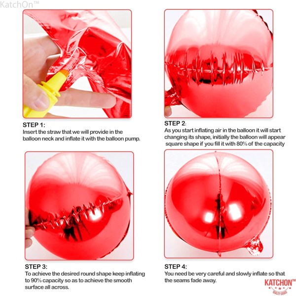 Store røde metalliske balloner - 22 tommer, pakke med 6 | 360 graders 4D sfæriske metalliske røde balloner til røde fødselsdagsdekorationer | Blanke røde balloner metalliske