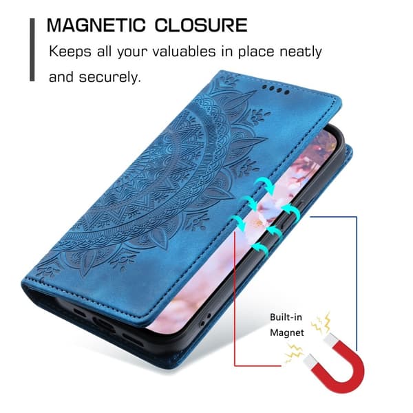 For Samsung Galaxy S25 Wallet Case Cover Shell Mandala Floral Pattern Blå blue