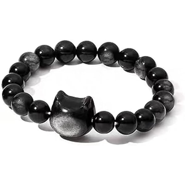 Naturlig sort obsidian armbånd, kat perlearmbånd til kvinder mænd, strækarmbånd 8 mm