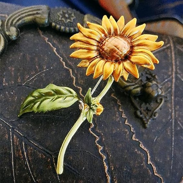 Rhinestone Solsikke Broche Pin,Emalje Krystal Gul Flower Coat Pins,Sød plante Solblomst Suit Broche Pin til Kvinder Piger