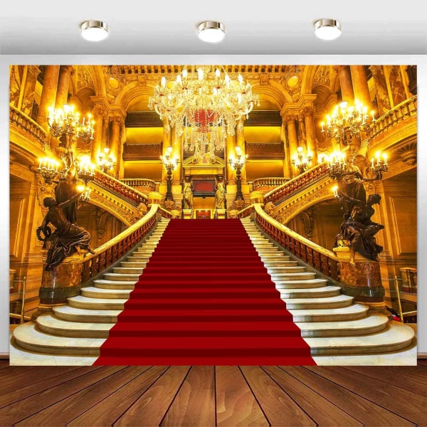 Red Carpet Palace Baggrund til Royal Golden Castle Gorgeous European Hall Party Baggrund Scenebaggrunde til Prom bryllup fødselsdag dekoration 7x5ft