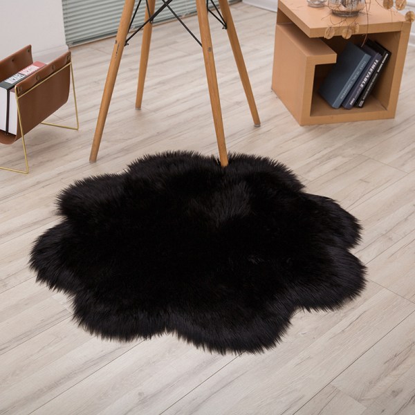 Faux Fåreskind Uld Tæppe, Fluffy Blødt Syntetisk Fåreskind Luksus Uld Sofa Tæppe Pude Dekorer Din Stue og Soveværelse (45cm,Sort)