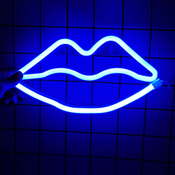 LIGHTS Hjerte LED Neon Lys, Dekorativ Natlampe Vægindretning til Soveværelse Stue Børneværelse Bryllupsfest Jul (Blå Læbe)