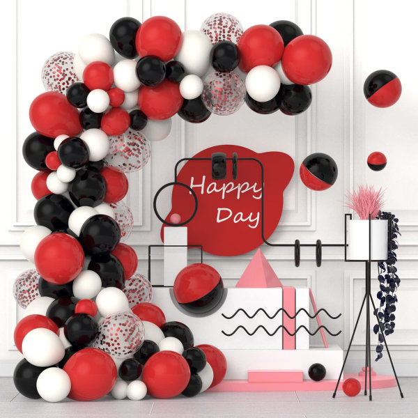 Red Black Balloons Garland Arch Kit - 120Pcs Black Red Confetti Latex Party Balloons for Party Decorations